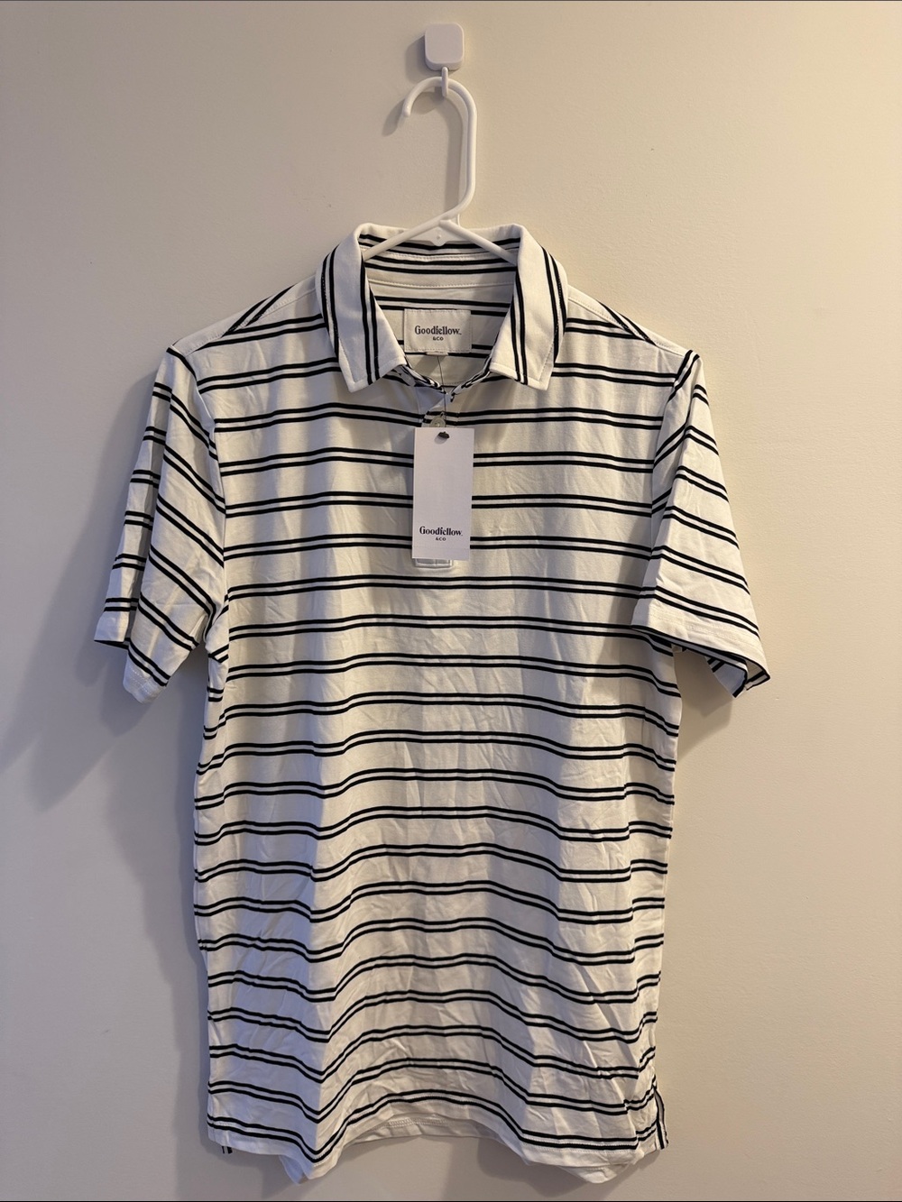 Goodfellow & Co White Polo with Black Horizontal Stripes